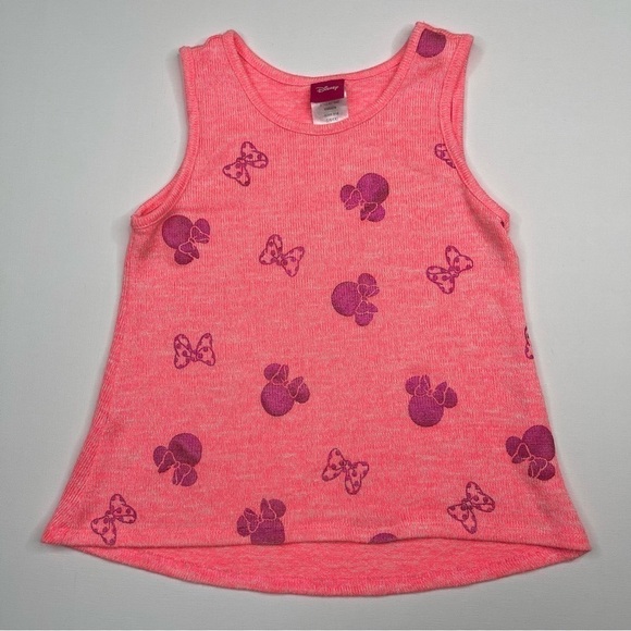 Disney Tank Top Sweater Pink Neon Minnie Mouse Bow Play School Summer Beach 6 6X - Picture 1 of 7